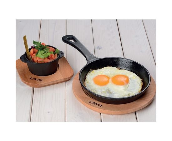 Сковорода круглая чугунная на деревянной подставке, 16 см, LAVA, фото , изображение 7