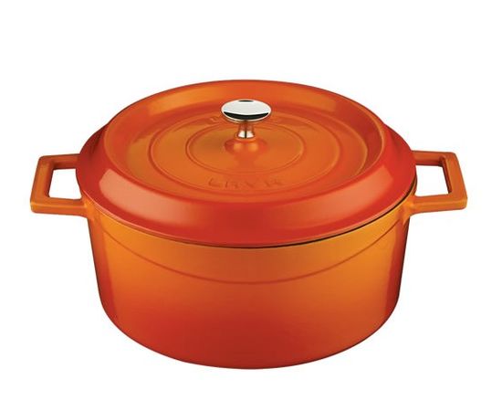 Кастрюля порционная круглая чугунная эмалированная оранжевая, 10 см, LAVA, фото , изображение 2