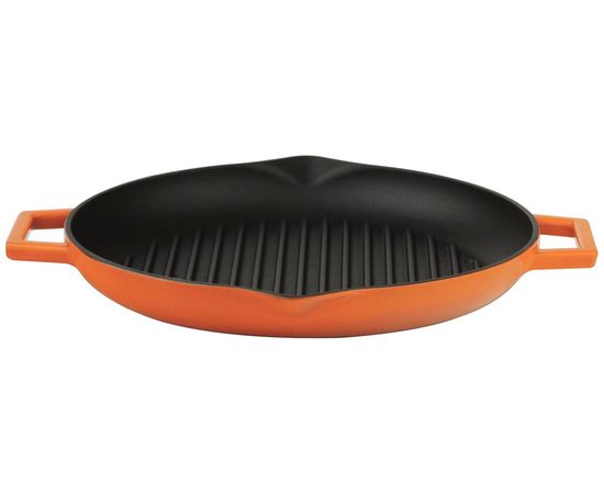 Сковорода-гриль чугунная эмалированная оранжевая, 28 см, LAVA, фото 