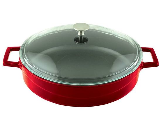 Кастрюля чугунная эмалированная красная со стеклянной крышкой, 28 см, LAVA, фото 