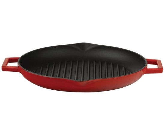Сковорода-гриль чугунная эмалированная красная, 28 см, LAVA, фото 