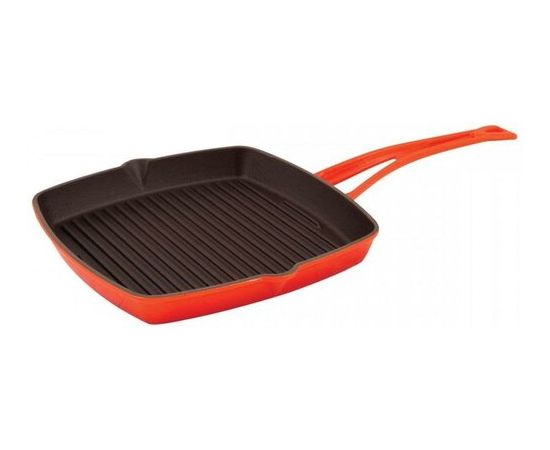 Сковорода-гриль чугунная эмалированная оранжевая, 26х26 см, LAVA, фото 