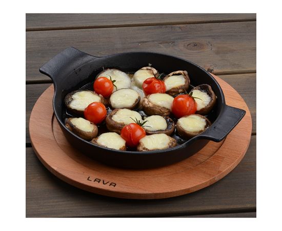 Сковорода круглая чугунная с 2-мя ручками на деревянной подставке, 18 см, LAVA, фото , изображение 3