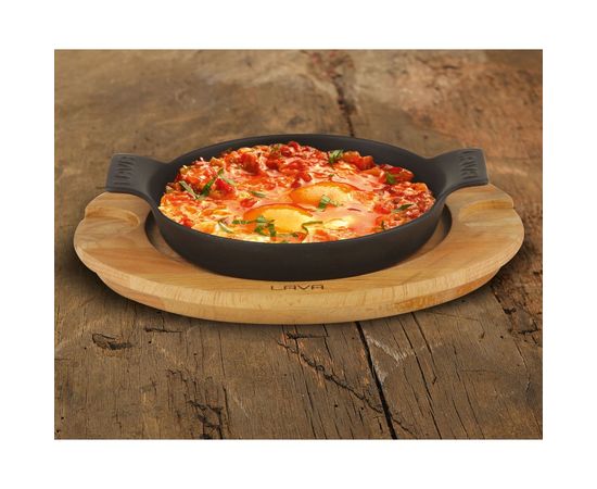 Сковорода круглая чугунная с 2-мя ручками на деревянной подставке, 18 см, LAVA, фото , изображение 4